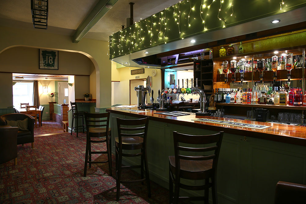 Looking past the bar into the lounge area